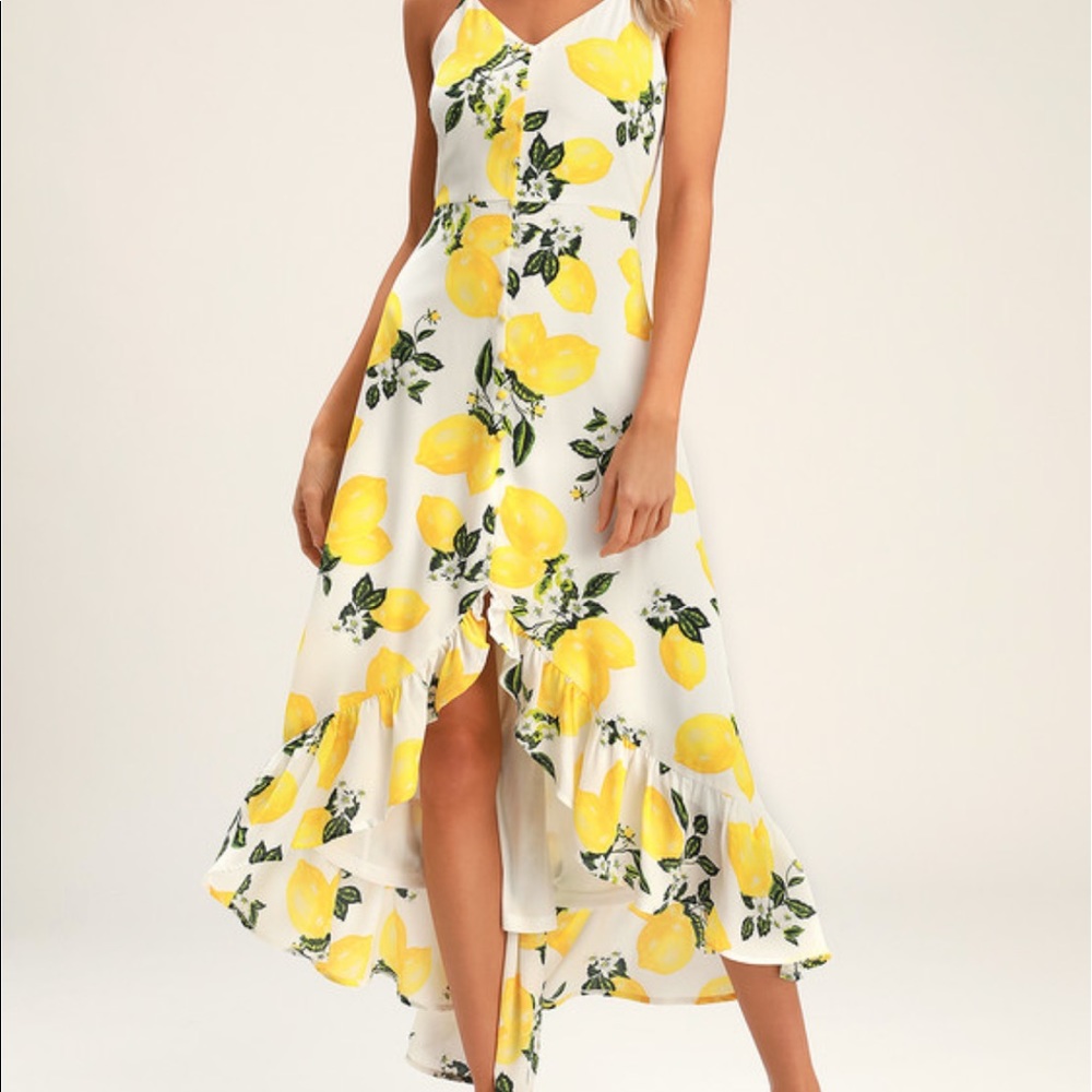 Lulus Afternoon Air Lemon Print Dress